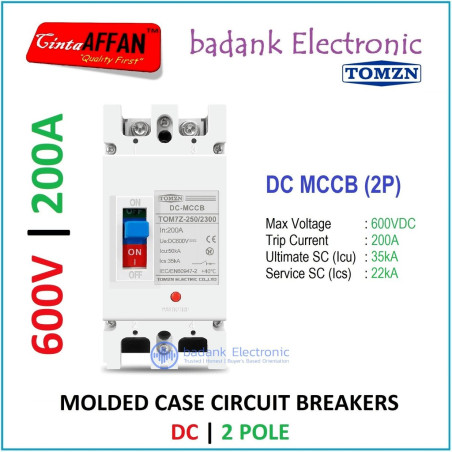 MCCB DC 2P 200A 600V Molded Case Circuit Breaker Panel Surya PLTS